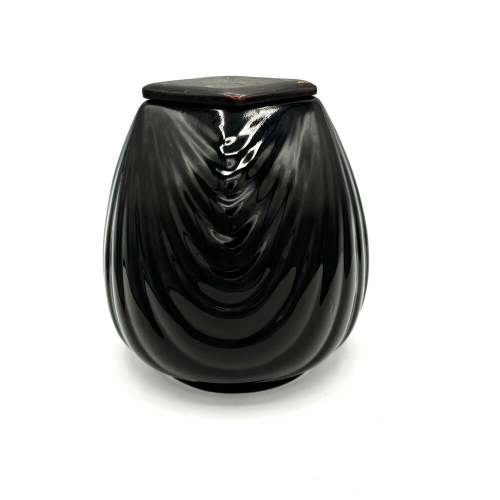 Black Ceramic Base Wood Lid MCM Art Deco 80s  Swirl Design  Lamp Base Retro
